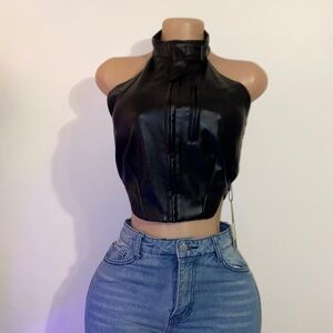 Fashion Nova Black Leather Crop Top